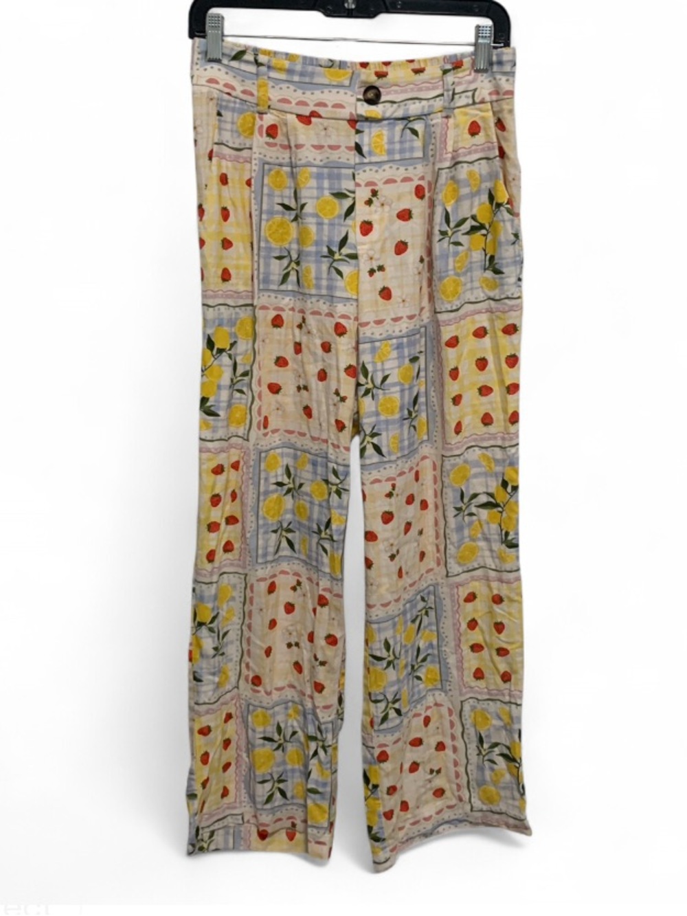 Tullea Cream Patchwork Fruit-Print High Rise Wide Leg Pants